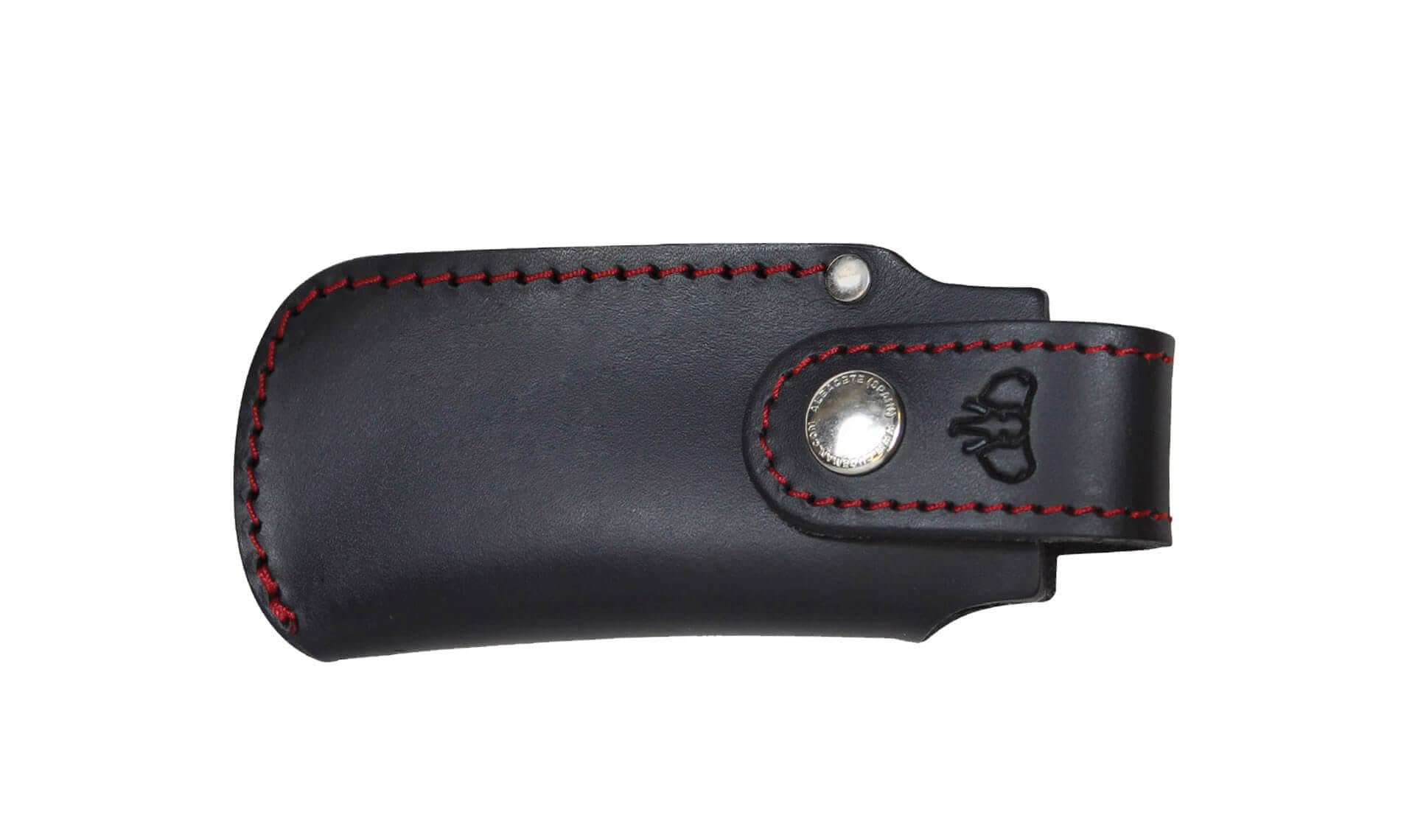 Cudeman Navaja 328-M MT-6 hoja de acero Böhler N-695 de 11 cm y empuñadura de micarta negra separadores rojos de 12,5 cm para caza, pesca, supervivencia y bushcraft + Portabotellas regalo