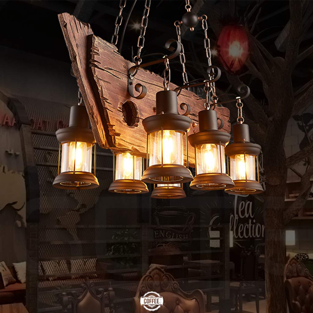 Lampadario A Sospensione COCOL Retrò In Legno E Metallo Industriale | Altezza Regolabile | E27 220-240V | Per Cucina, Sala Da Pranzo, Bar E Caffè