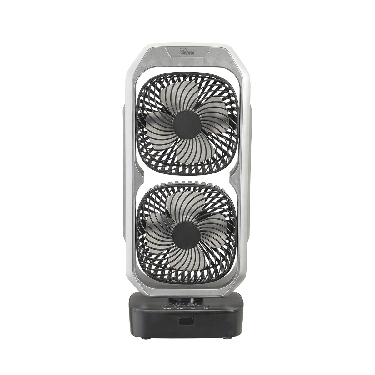bimar VTR2 Ventilatore portatile, Ventilatore da tavolo, Ventilatore senza filo, Bi-elica, autonomia 6 h½, 3 velocità, Timer 8h, Con telecomando, 2 Ventole orientabili, Cavo USB