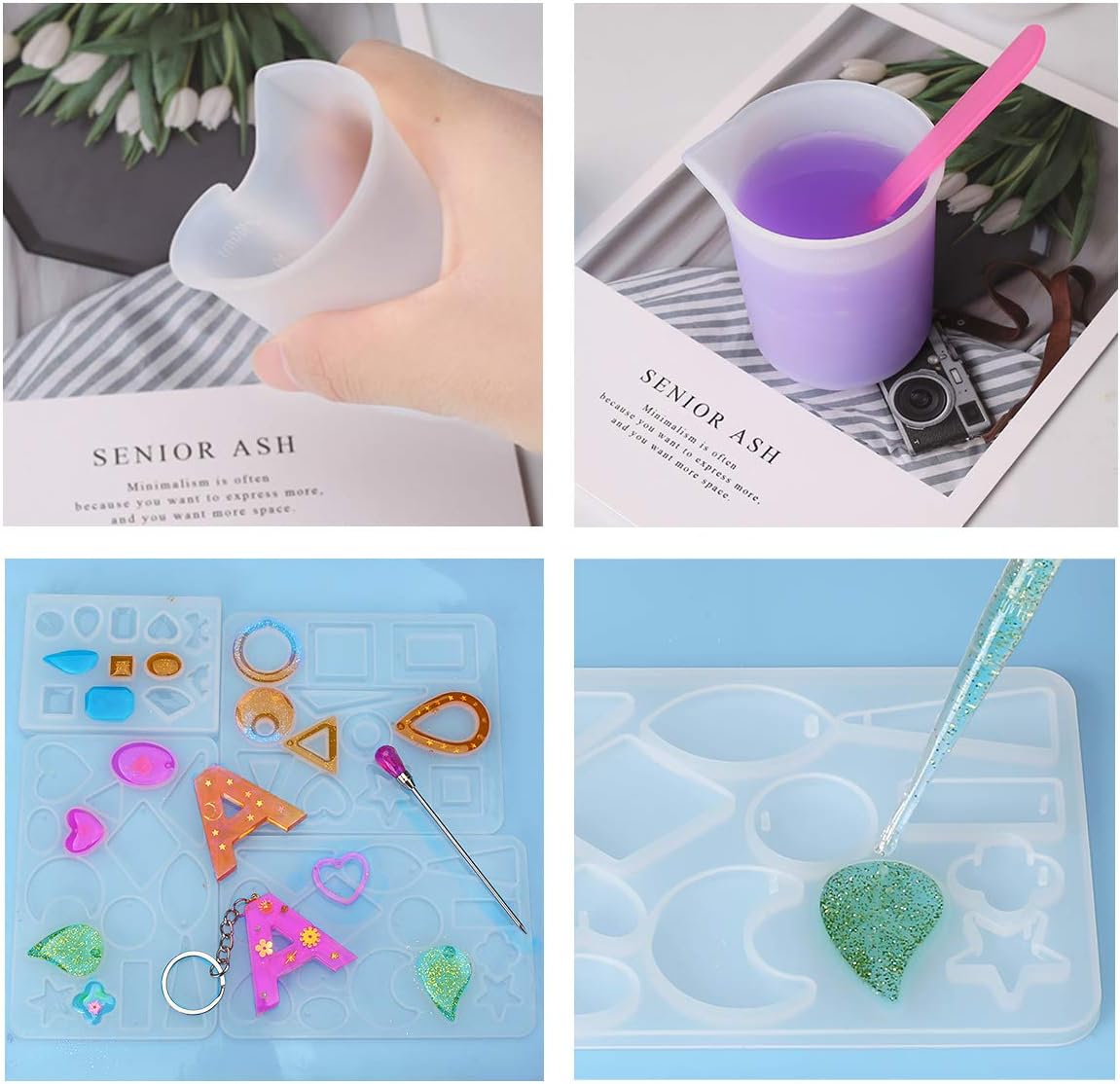 Elisel Resin Casting Tool Kits,Silicone Mixing Cups Silicone Measuring Cups Plastic Transfer Pipettes Mixing Sticks and Silicone Mat for DIY Resin Casting Painting Jewelry Making
