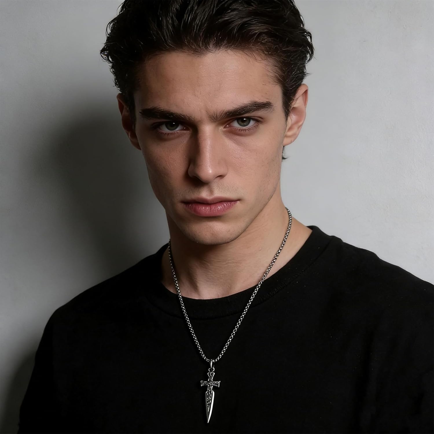 HZMAN Sword Necklace for Men Stainless Steel Gothic Retro Celtic Knot Knight Sword Pendant with 24 Inches Chain - Image 2