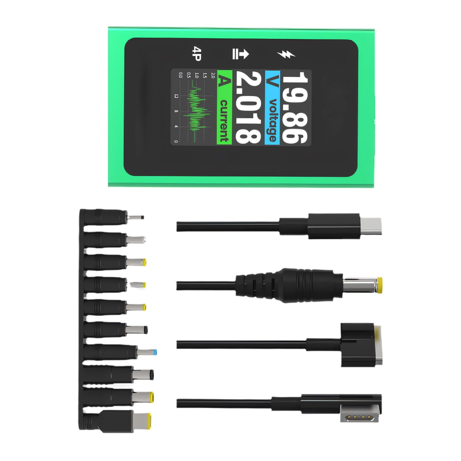 Cable de alimentación de 100 W para reparación de portátiles con 10 adaptadores, adecuado para varios modelos y fuente de alimentación para portátil con visualización en tiempo real