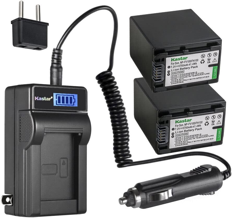 Kastar 2-Pack NP-FV100 Battery and LCD AC Charger Compatible with Sony NEX-VG10, NEX-VG20, NEX-VG30, NEX-VG900, HXR-MC50, HXR-MC88, HXR-NX30, HXR-NX70, HXR-NX80, PXW-Z90V, PXW-X70, DCR-PJ5, DCR-SR10