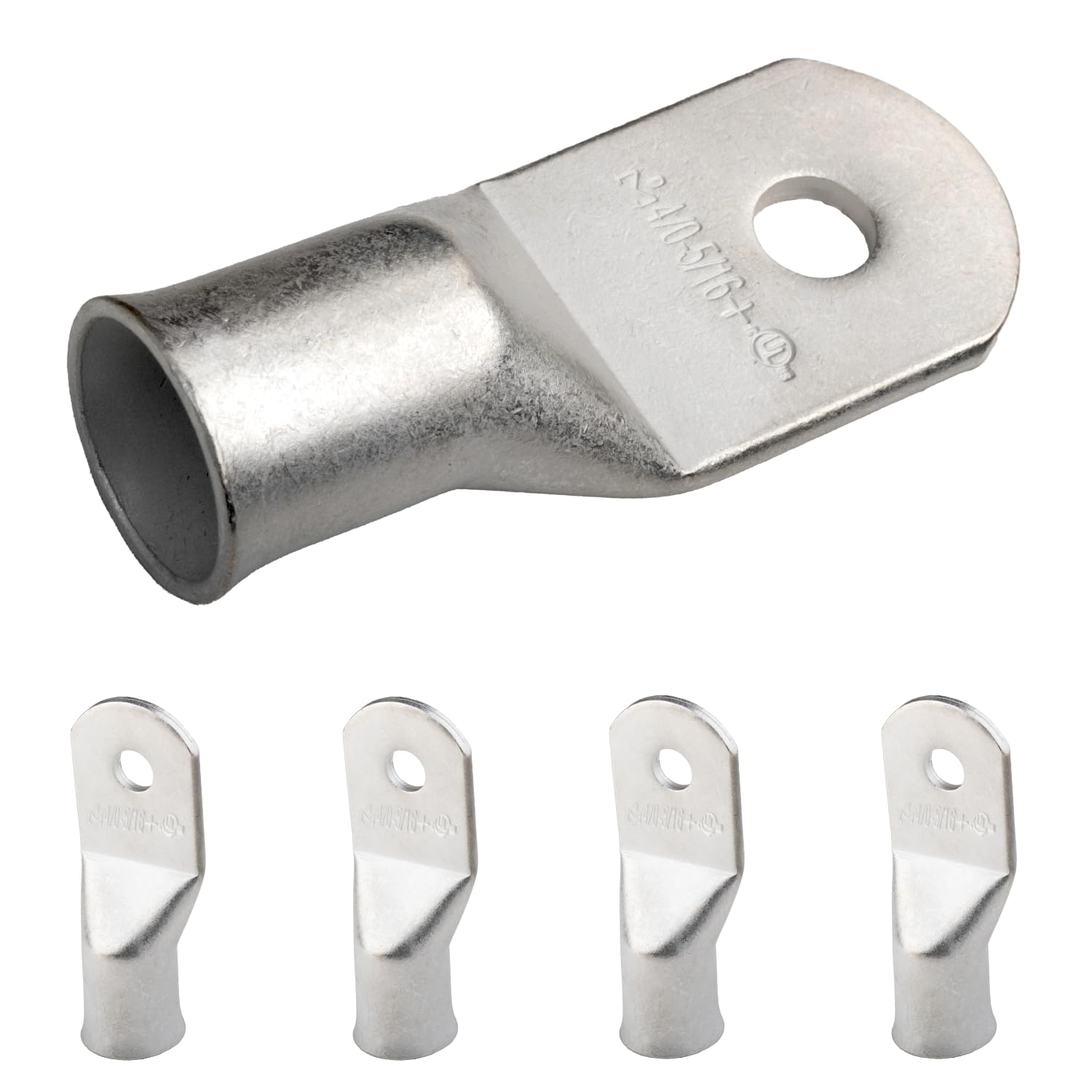 SELTERM 4/0 AWG XL (120 mm²) - 5/16" (M8) ⌀ Hole UL Marine Grade Wire Lugs, Battery Cable Ends, Tinned Copper Eyelets, Tubular Ring Terminal Connectors [B100] - 5 Pack