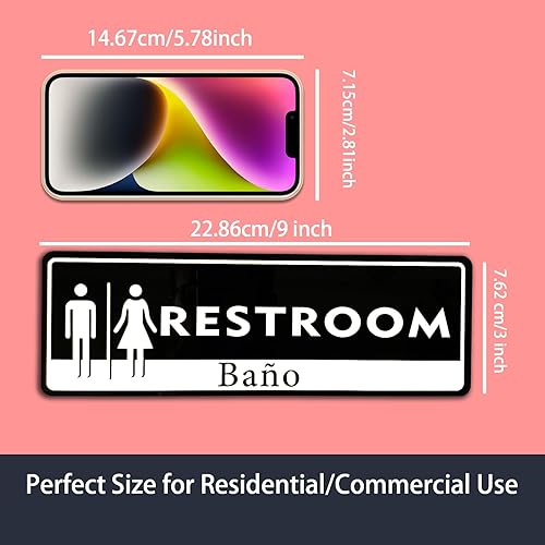 Miniatura 3 de Letrero para puerta de baño, letrero de Kokalhuwa unisex para negocios y hogar, acrílico autoadhesivo de 9 x 3 pulgadas para oficina, baño, baño,