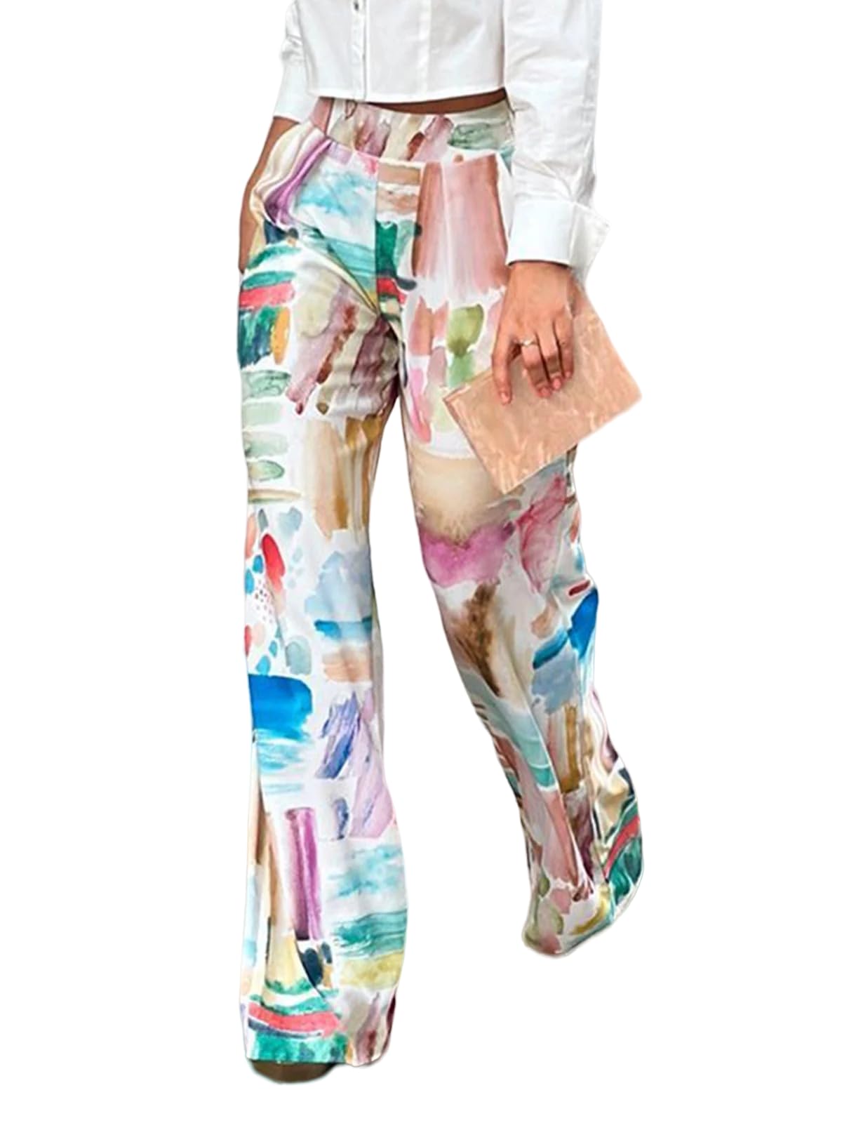 UOOZEE Womens Straight Leg Pants High Waisted Business Work Trousers Long Straight Suit Pants