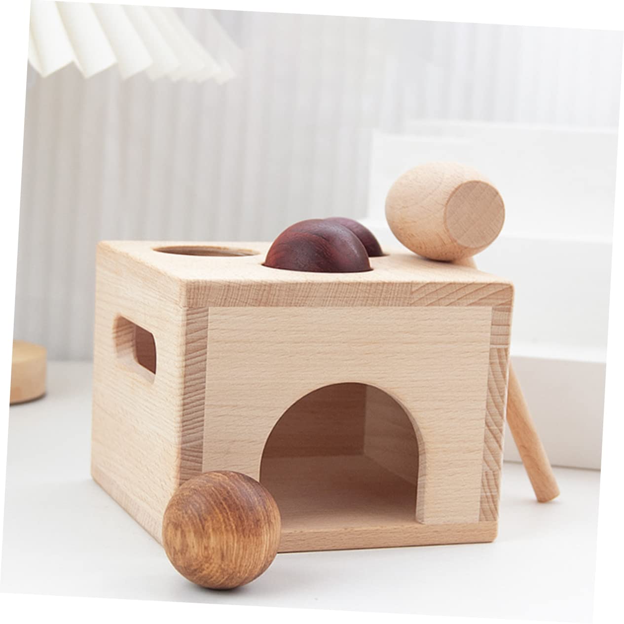 VICASKY 1 Set Box Toy Wooden Play Blocks Wood Ball Drop Toy Steam Educational Toys Knocking Balls Toy Pound and Tap Bench Color Shape Sorter Box Pure Solid Wood