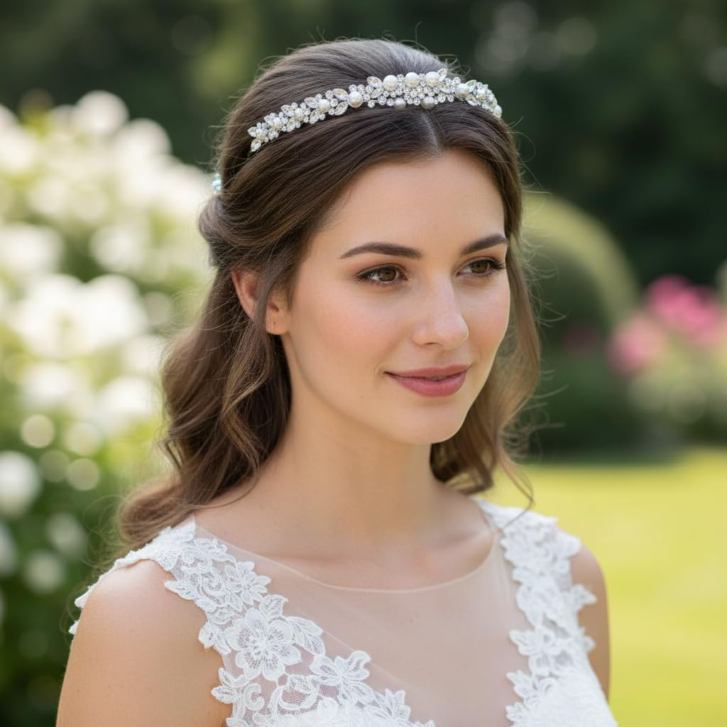 EVER FAITH® Tiara per capelli da sposa, con perle artificiali e cristalli austriaci, stile Art Deco, accessorio per capelli, colore: argento trasparente