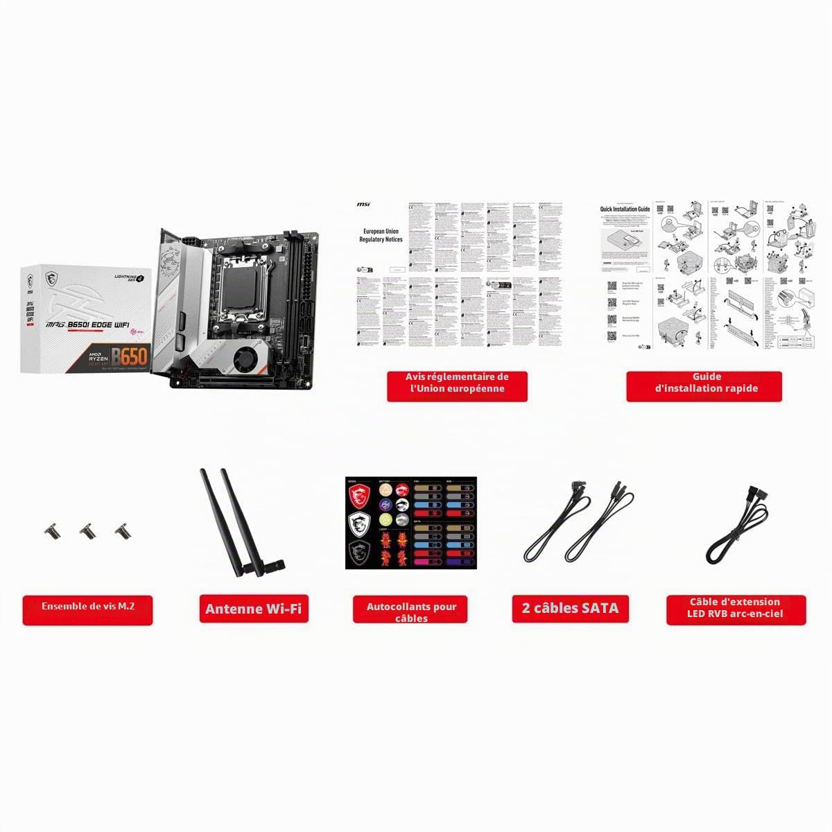MSI MPG B650I Edge Carte mère de Jeu WiFi AMD AM5, Mini-ITX, DDR5, PCIe 4.0, M.2, SATA 6 Go/s, USB 3.2 Gen 2, HDMI, Wi-FI 6E, AMD Ryzen 7000 Series Processeurs de Bureau