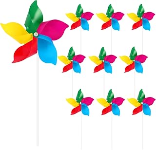NOVWANG 10 Pack Rainbow Pinwheels - Colorful DIY Wind Spinners for Kids Parties, Gardens, Yards, Outdoor Decor & Festivals