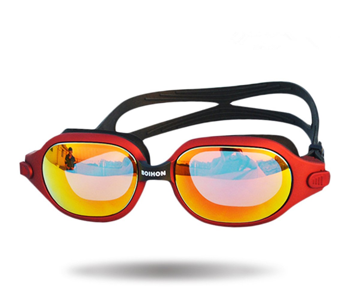 BOIHON Swim Goggles,Swimming Goggles For Men Adult Women, No Leaking, Anti Fog With Free Goggles Case (Red(red plated lenses))