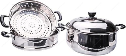 Miniatura 2 de M.V. Trading S7330A - Vaporizador de 3 niveles de acero inoxidable, base revestida y listo para inducción con tapa tapa de cúpula alta, 11.8 in (12