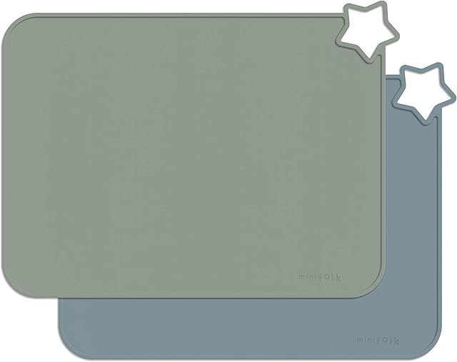 Minifolk Star Non Slip Silicone Table Mat Set for Baby and Toddlers | Nordic colours -Thyme / Nordic blue | Portable | Heat Resistant Baby and Toddler Placemat | Multi-use