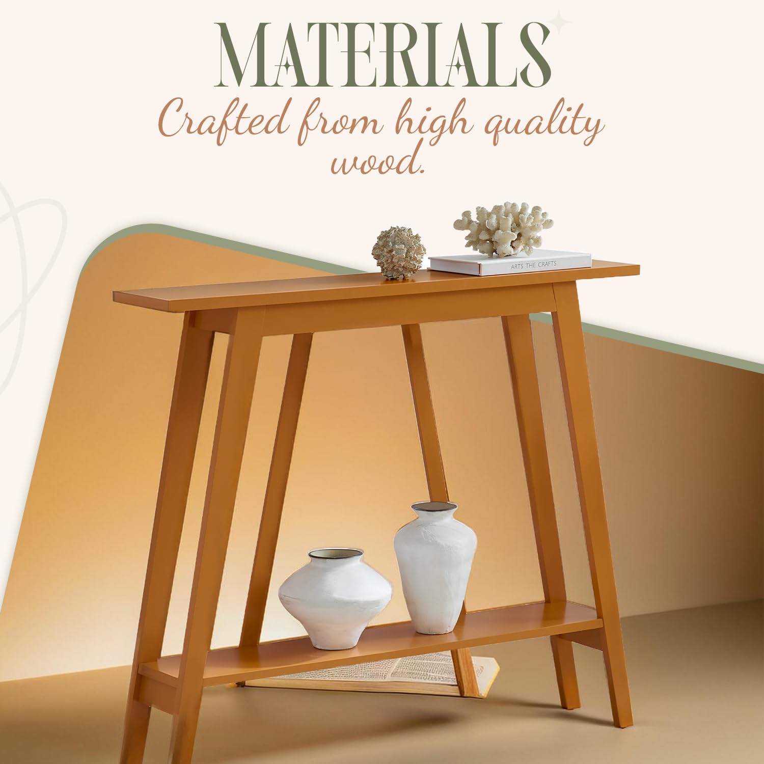 Honey Ginger Narrow Wood Console Table with Storage Shelf