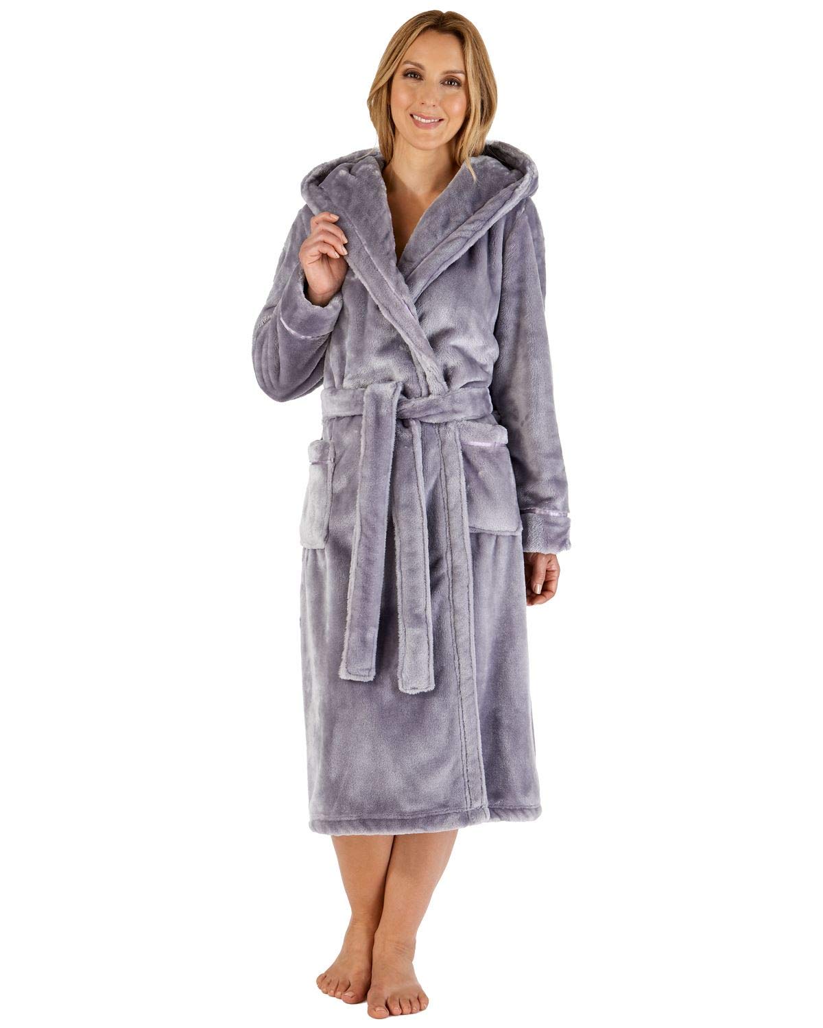 Ladies Slenderella Fleece Hooded Robe HC4341 Silver Small