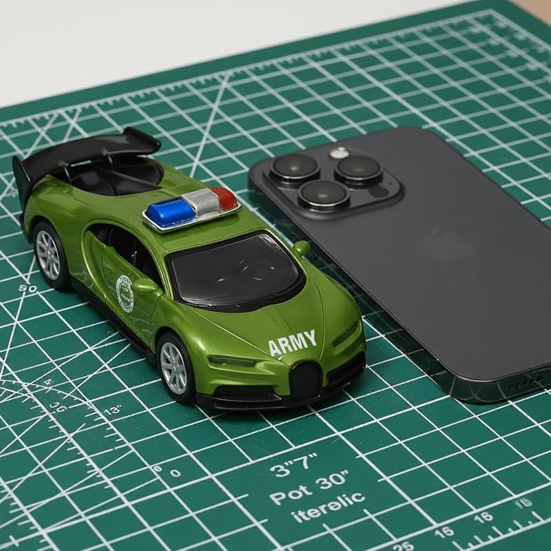 Image of Amisha Gift Gallery Diecast Army Bugatti Toy Car for Kids | 1:36 Scale Model, Metal, Pull Back, Sports Car, Boys