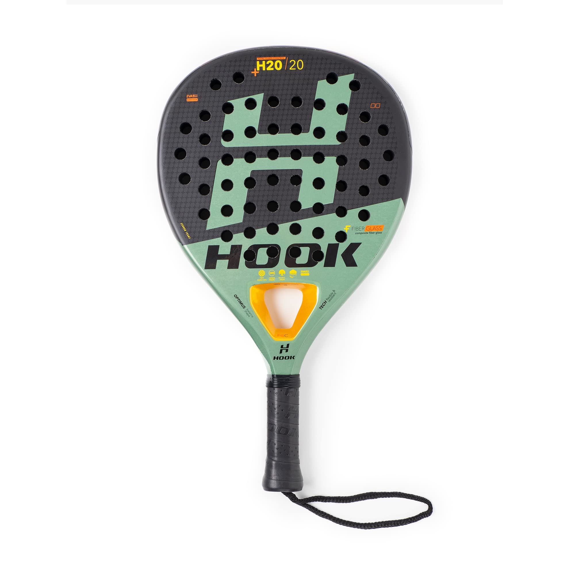 Hook - Pala de Pádel Unisex - H4072-H3072-355/375 g - 100% Carbono - Control, Potencia o Salida de Bola - EVA - Balance Alto - Rugosidad 3D/Lisa - Diamante/Híbrida