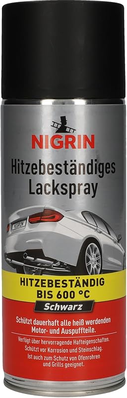 NIGRIN Lackspray, 400 ml, mattschwarzer Autolack, hitzebeständig, schützt Motor und Auspuff vor Rost, schnell trocknend, schwarz