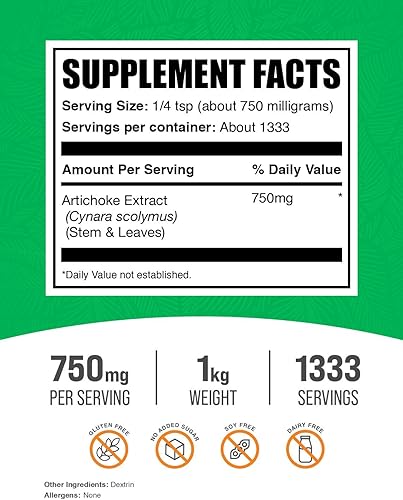 Miniatura 9 de BulkSupplements. com Extracto de alcachofa en polvo - de hoja y tallo de alcachofa, suplemento de alcachofa, alcachofa 750 mg - Sin hierbas y