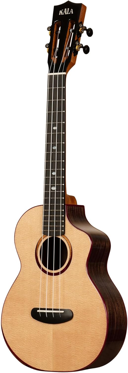 Kala Contour All Solid Spruce Rosewood Tenor Ukulele with Cutaway and Gig Bag, Gloss Finish, Aquila Super Nylgut Strings