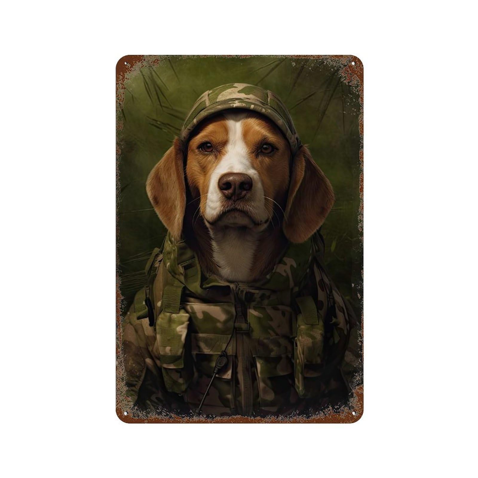 Rust Effect Beagle Camo Jacket Weathered Tin Sign 11.8"x7.9", Novelty Wall Decor for Office, Studio And Wall Decor