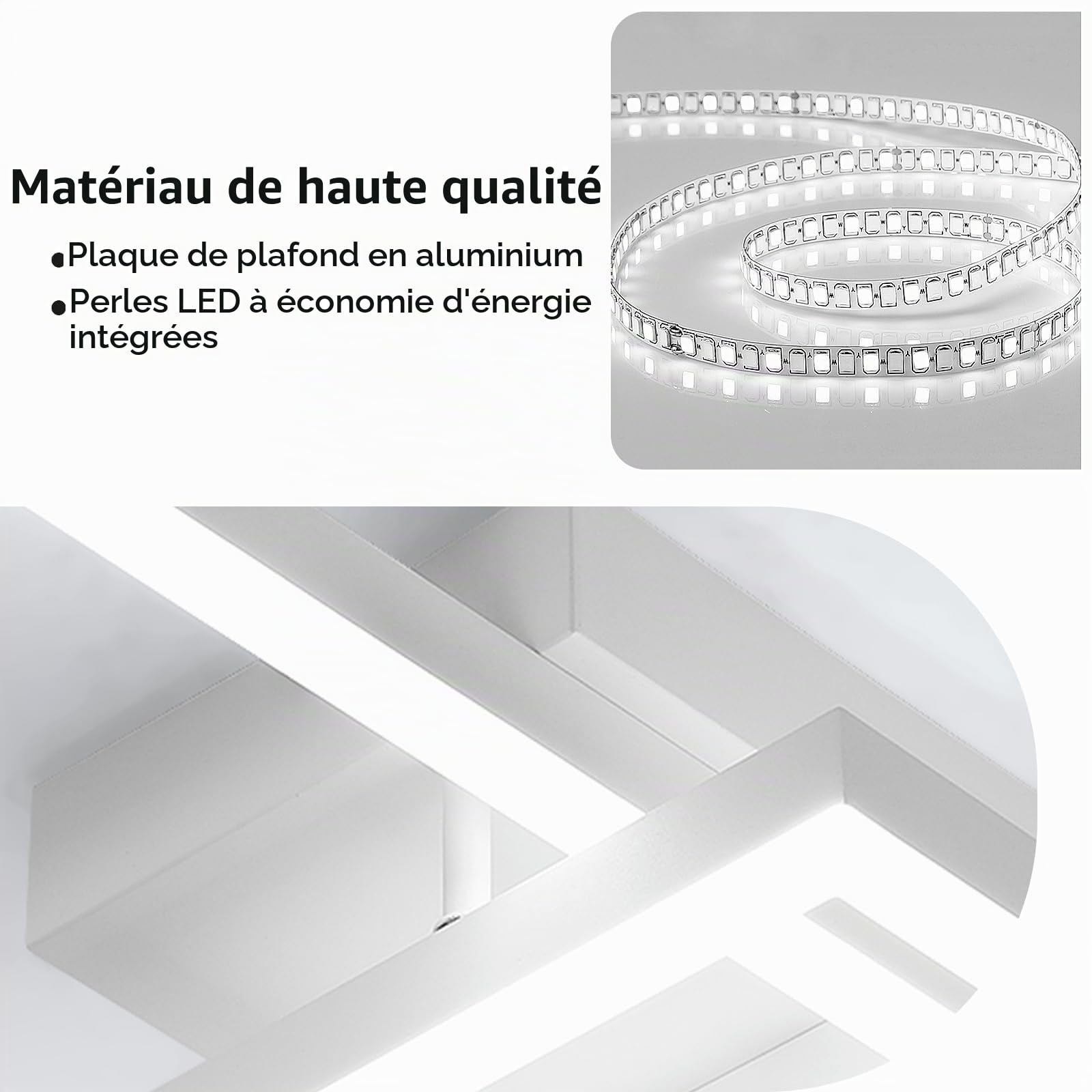 Osairous Plafonnier LED, 36W 4050LM Luminaire Plafonnier Moderne Acrylique Carré, Lumière Blanche 6500K Lampe de Plafond Aluminium pour Chambre, Cuisine, Salle à Manger, Blanc, 52CM