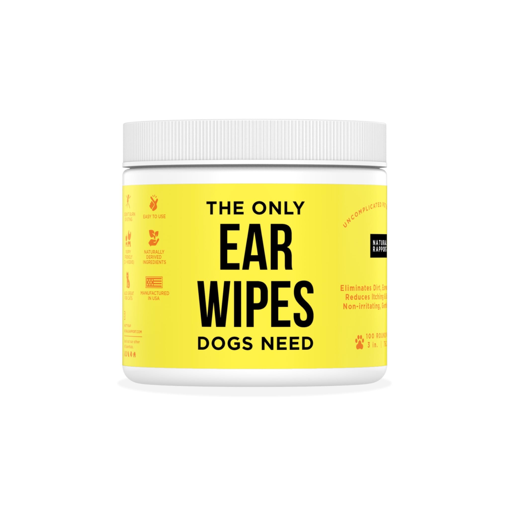 Natural Rapport Dog Ear Cleaner - The Only Ear Cleaner Dogs Need - Ear Cleaner Wipes for Cleaning Out Wax, Dirt, and Contaminants (Wipes, 100 CT)