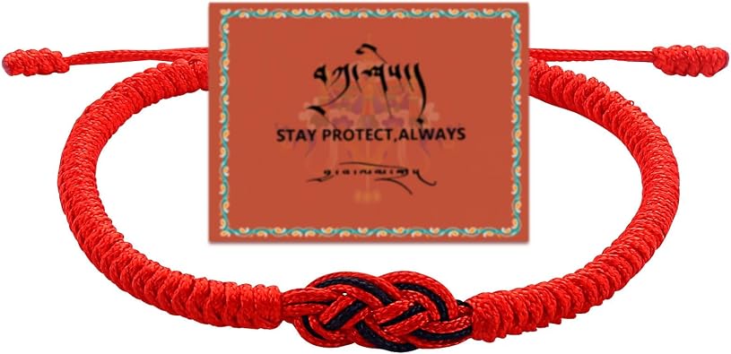 Red Womens Tibetan Handmade Lucky Adjustable Woven Rope Bracelet for Protection and Good Luck - Suitable for Men and Women - Gift