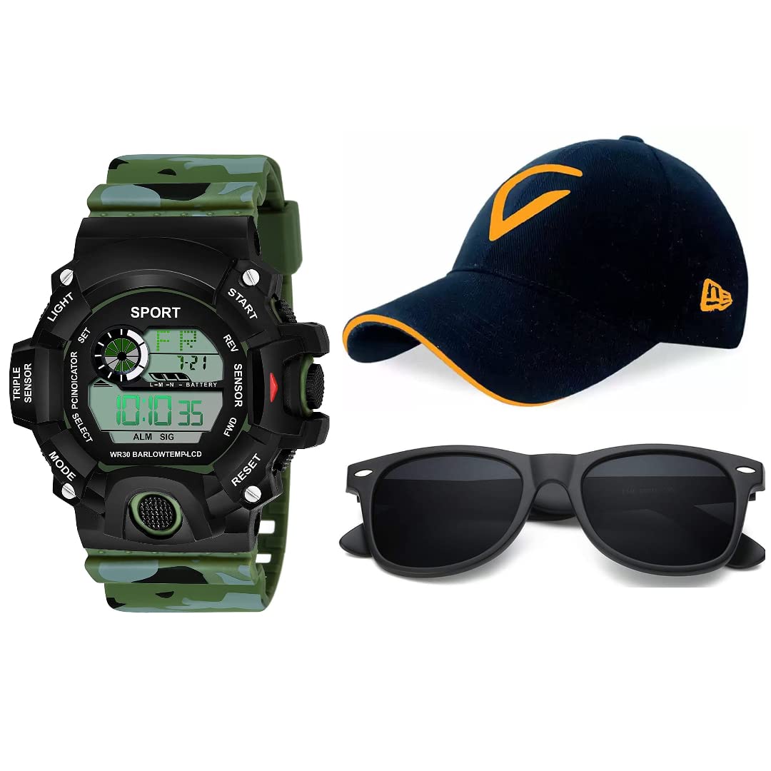 PUTHAK Unequetrend Digital Sports Watch, Multi-Functional Watch for Boys & Men with Cap and Sunglasses, Combo Pack of 3- PTHK-2485 (B09S14QY5X) Amazon Price History, Amazon Price Tracker