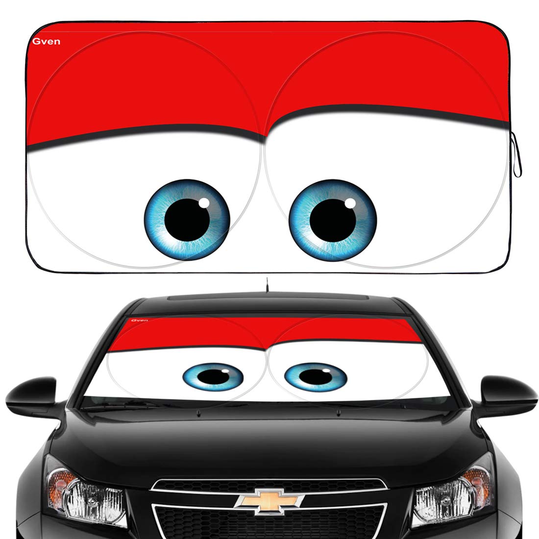 Photo 1 of Gven Windshield Shade, Car Sun Shade for Front Windshield Funny Car Eyes Sunshades Sun Visor Protector Blocks UV Rays Foldable 210T Keep Your Vehicle Cool (Eyes-red, Standard) Eyes-red Standard