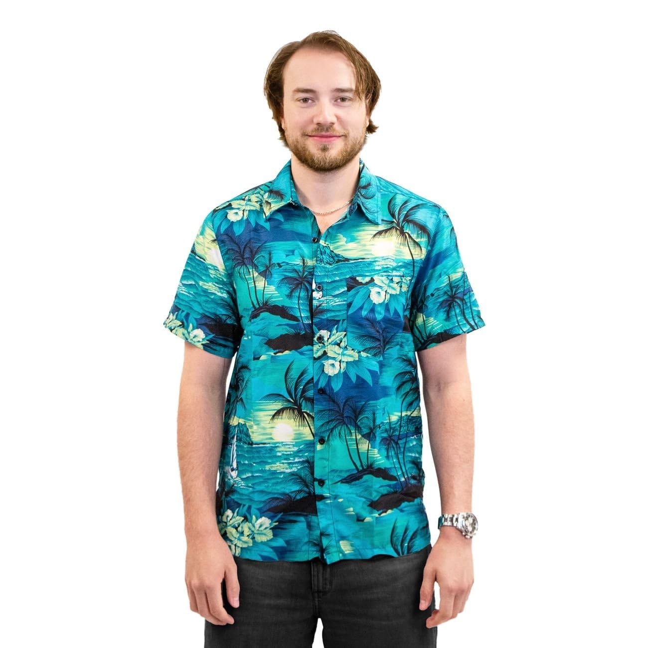 Chemise hawaïenne Classique pour Homme – Chemise de fête à imprimé Tropical | Manches Courtes | 100% Polyester | Idéale pour Les événements d’été