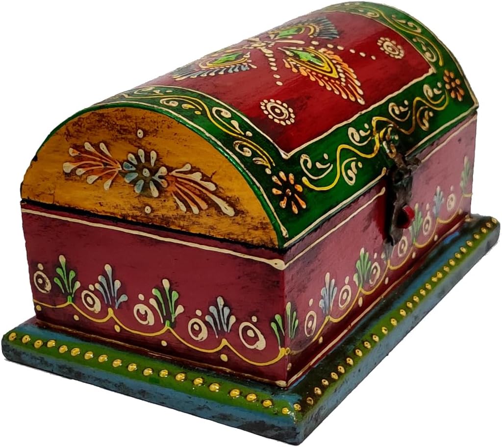 Purpledip Wooden Treasure Box: Colorful Handpainted Pirate Chest Design Trunk For Jewellery, Bills, Makeup Or Trinkets (10101a)