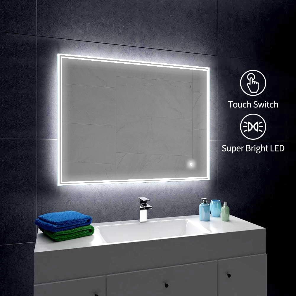 Gatesea 1000x700mm LED Lighted Bathroom Mirror Wall Mounted Anti-fog + Touch Switch Control + Vertical & Horizontal fitting | Cool White Energy Efficient Illuminated