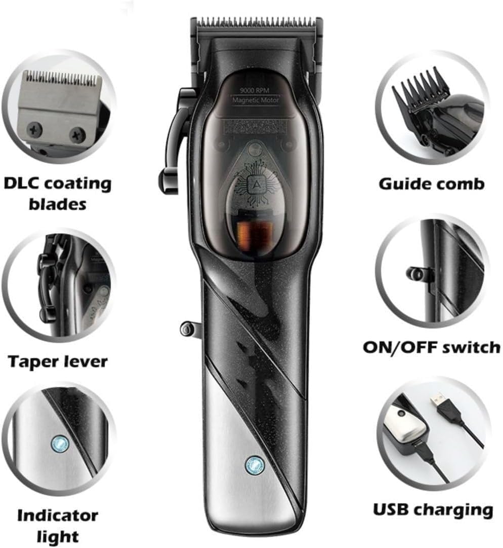 Hair Clippers,Beard Trimmer for Men, Hair Trimmer 9000 RPM Professional Hair Clipper DLC Coating Haircuts Machine High Power Magnetic Motor Trimmer for Men