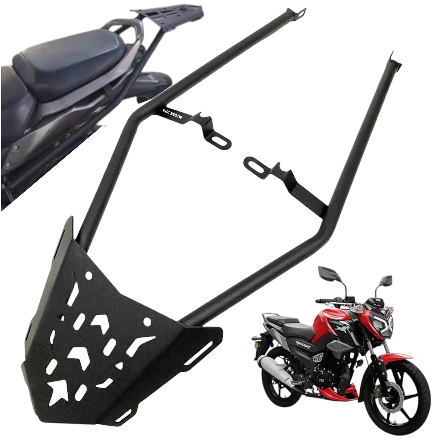 Dhe Best Bike Back Rack Luggage Carrier/Top Rack Base Plate Black Suitable for TVS Raider 125-image-46
