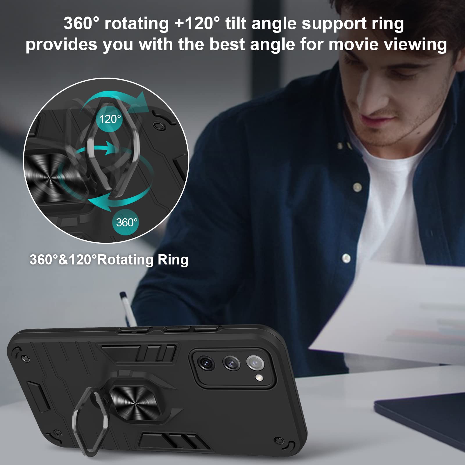 Funda para CMF Phone 2 Pro, Carcasa Antigolpes con Soporte anular metálico, Case Protectora de Grado Militar, Negro — view 339