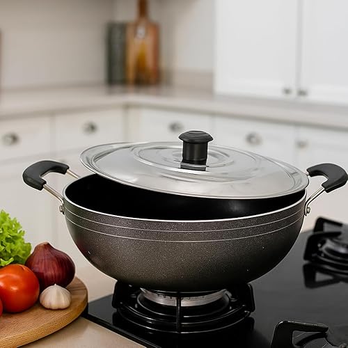 Miniatura 5 de Kadai Kadhai - Utensilios de cocina antiadherentes de acero inoxidable, antiadherente, mango de acero inoxidable, 2 litros con tapa de acero, Kadhai