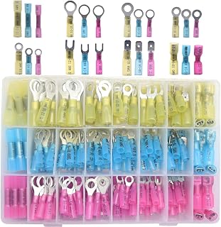 Yosawa 265 Pieces Heat Shrink Wire Connector Kit,Marine Automotive Waterproof Electrical Wire Terminals, Insulated Crimp Connectors -Ring,Fork,Spade,Butt
