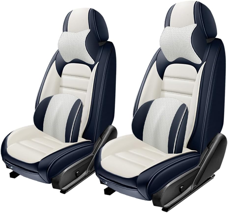 2 Seat Covers for Toyota FJ Cruiser 2007-2014,Premium Nappa Leather Car Seat Covers Car Seat Cushions,Waterproof Soft Seat Covers for Cars,Interior Accessories Airbag Compatible（Luxury-Blue&White）