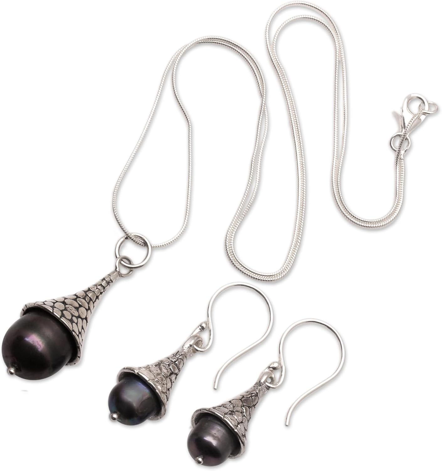 NOVICA Handmade Sterling Silver Blue Cultured Pearl Jewelry Set Freshwater Pendant Indonesia Birthstone Gemstone