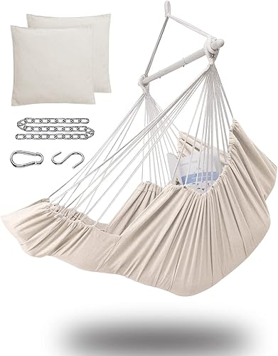 Miztli Silla hamaca colgante para dormitorio con reposapiés, máximo 500 libras, barra separadora de acero con anillos antideslizantes, 2 cojines