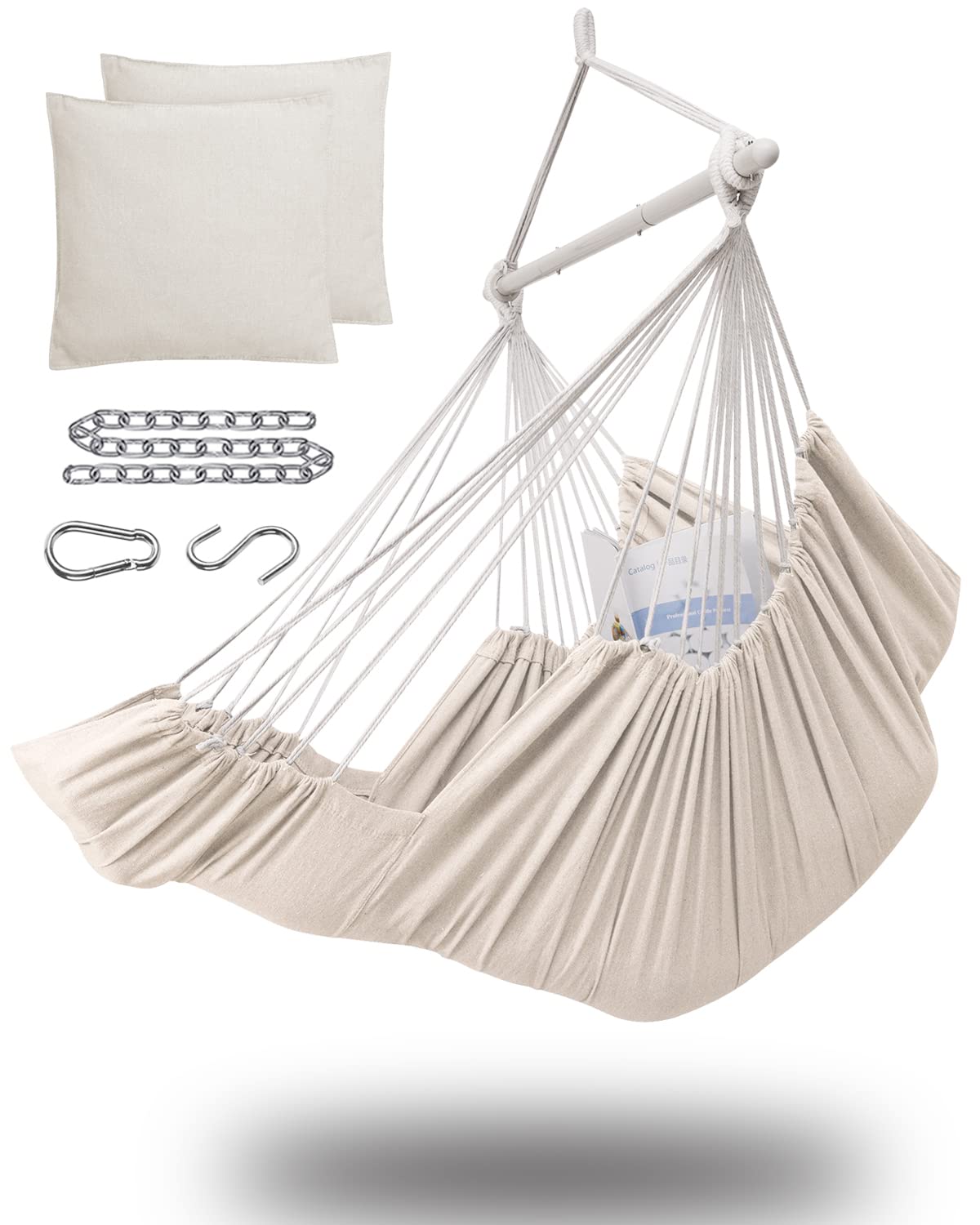 Miztli Hammock Chair Hanging Chair Swing with Foot Rest, Max 500 Lbs, Steel Spreader Bar with Anti-Slip Rings-2 Cushions Included-for Bedroom Indoor and Outdoor