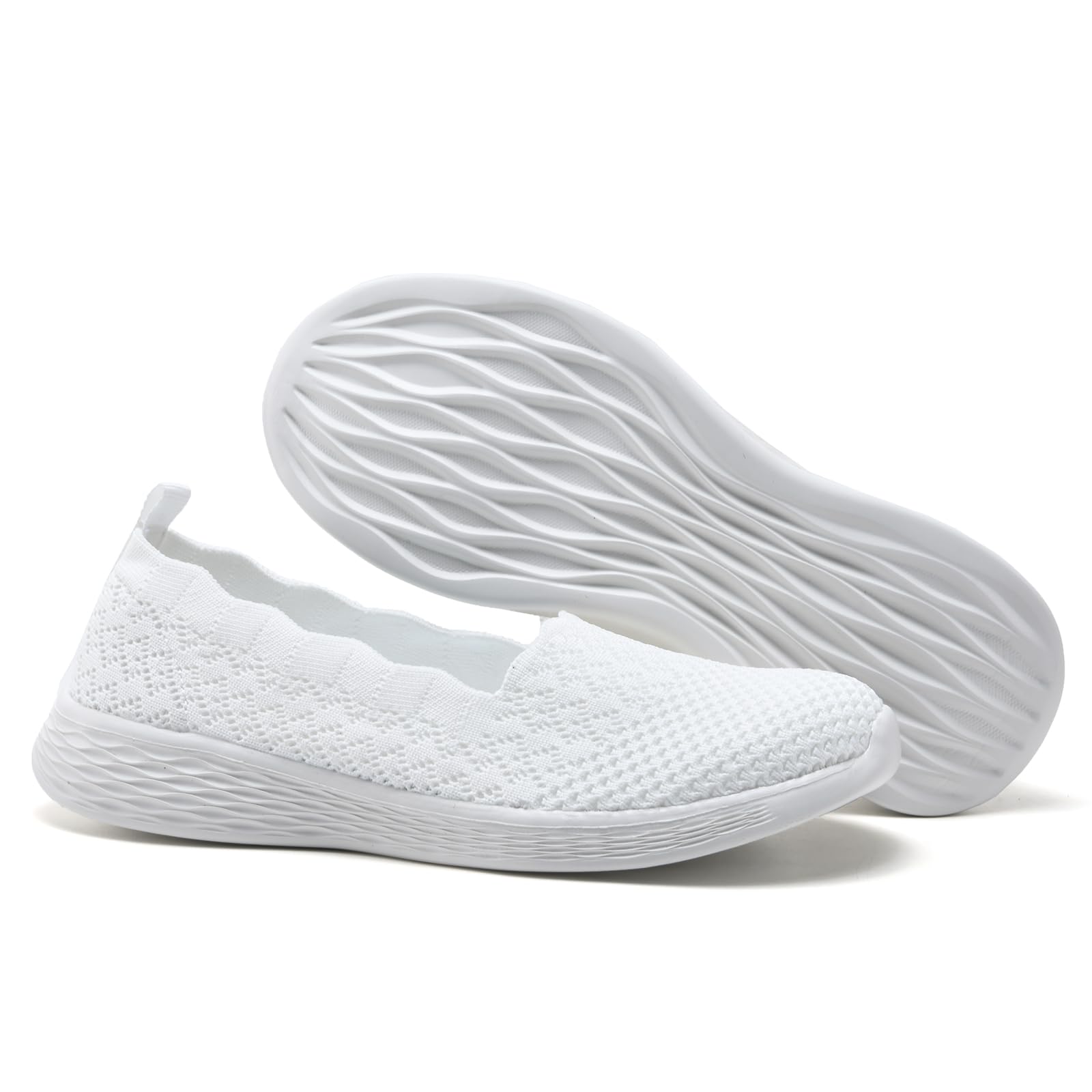 poemlady Women's Slip on Loafer Shoes - Mesh Casual Ballet Flat Nurse Walking Sneakers Knit Round Toe Casual Memory Foam Shoes