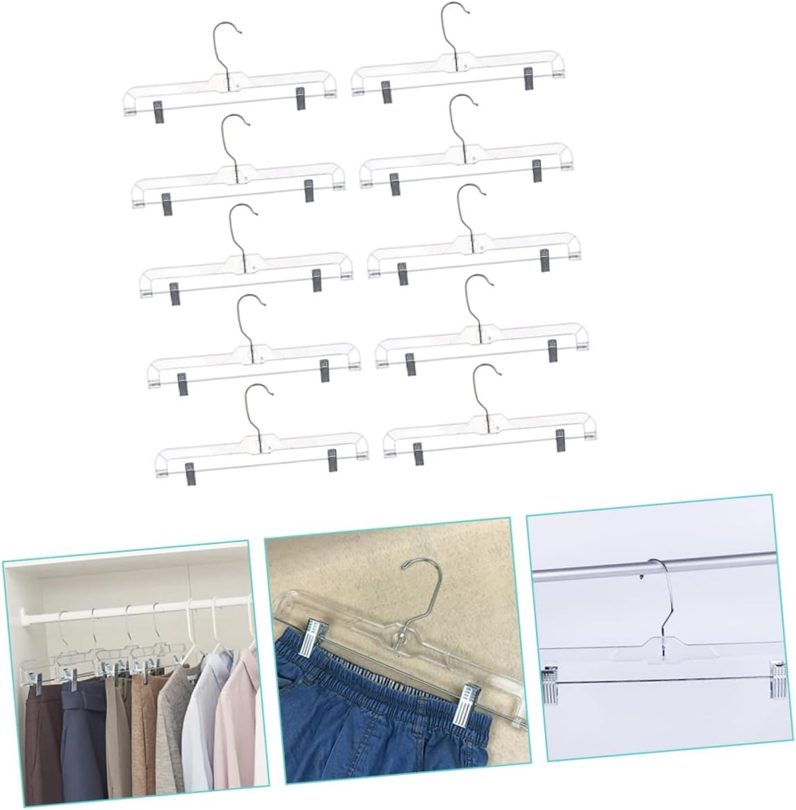LABRIMP 10pcs Telescopic Trouser Rack Non Slip Pants Hangers Skirt Clips Portable Garment Rack for Wedding Dresses Formal Dresses Suits