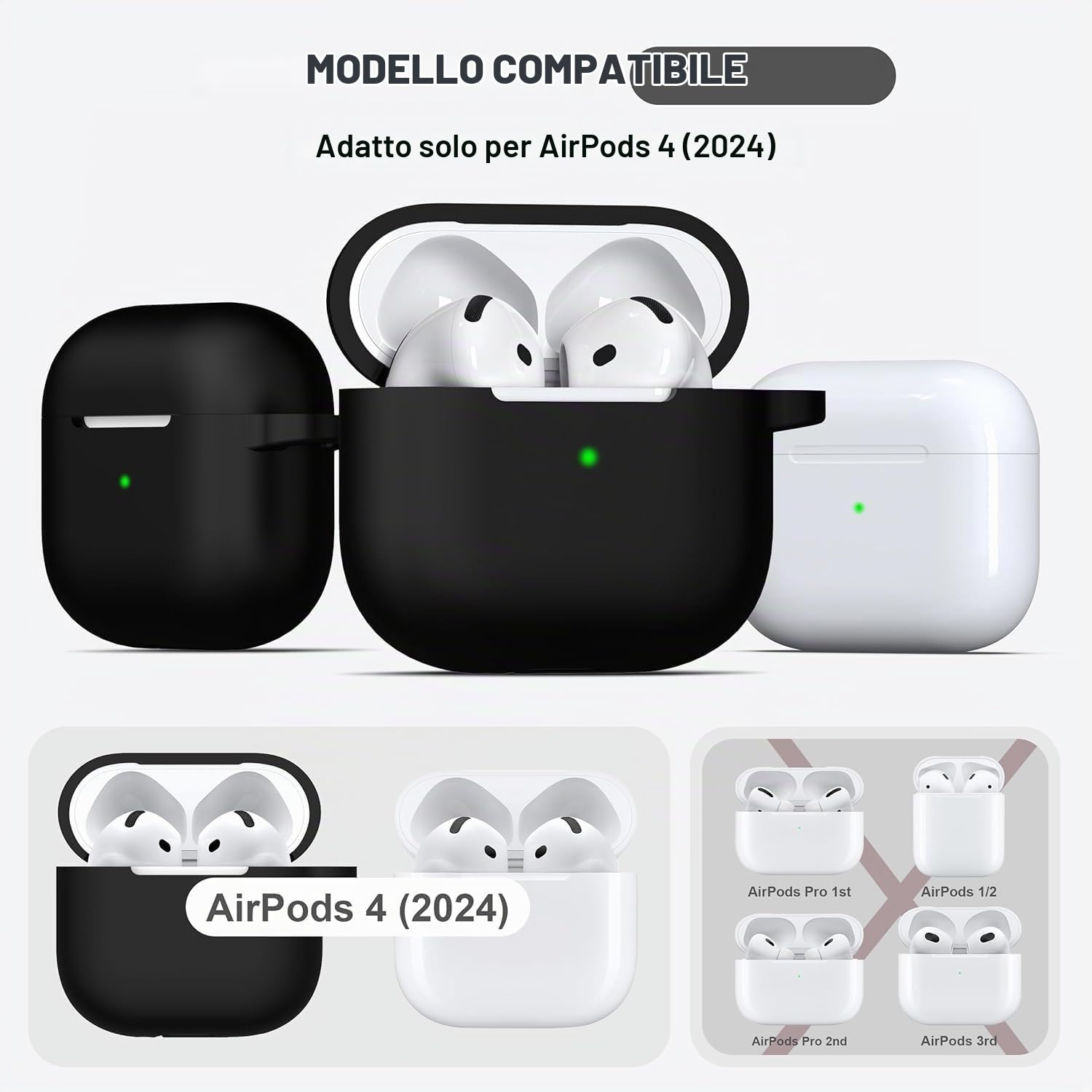 Custodia In TPU Per AirPods 4 (2024) – Antiturto Con Portachiavi E Penna Pulente, Compatta E Leggera - 2