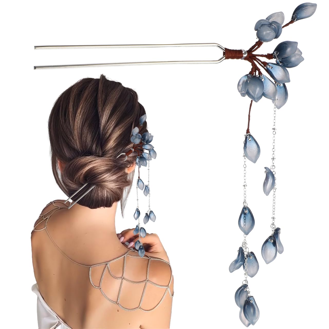 KALLORY Chinese Hair Stick for Buns Flower Metal Hair Chopsticks for Women and Girls Chinese Hanfu Costume Retro Fancy Headpieces Accessories