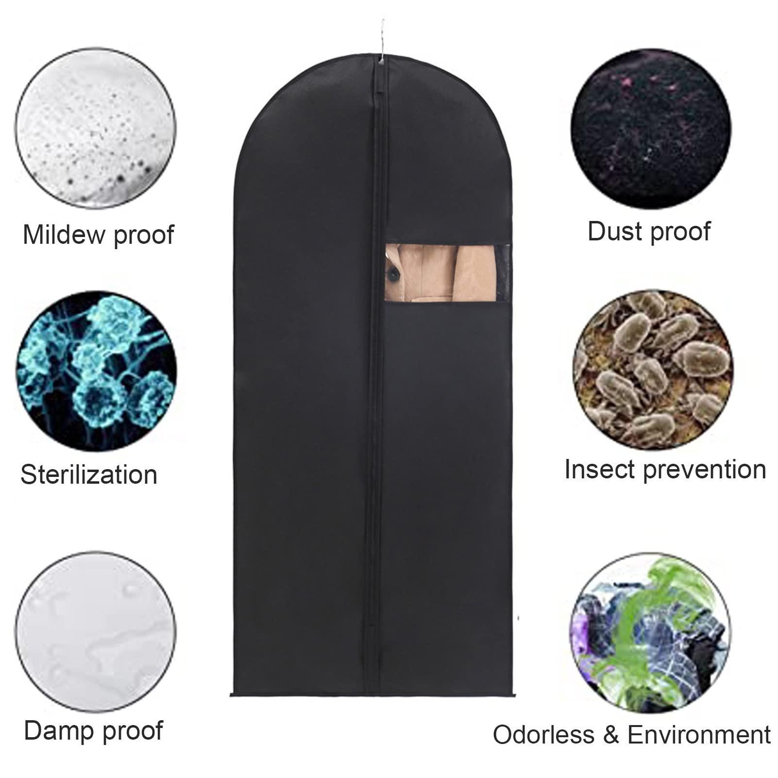 Paquete de 3 fundas para ropa con cremallera, bolsas para ropa de 140 cm, almaceras, fundas para ropa colgantes transpirables, fundas para abrigos y chaquetas, negro-60x140cm (gris 60x140cm)