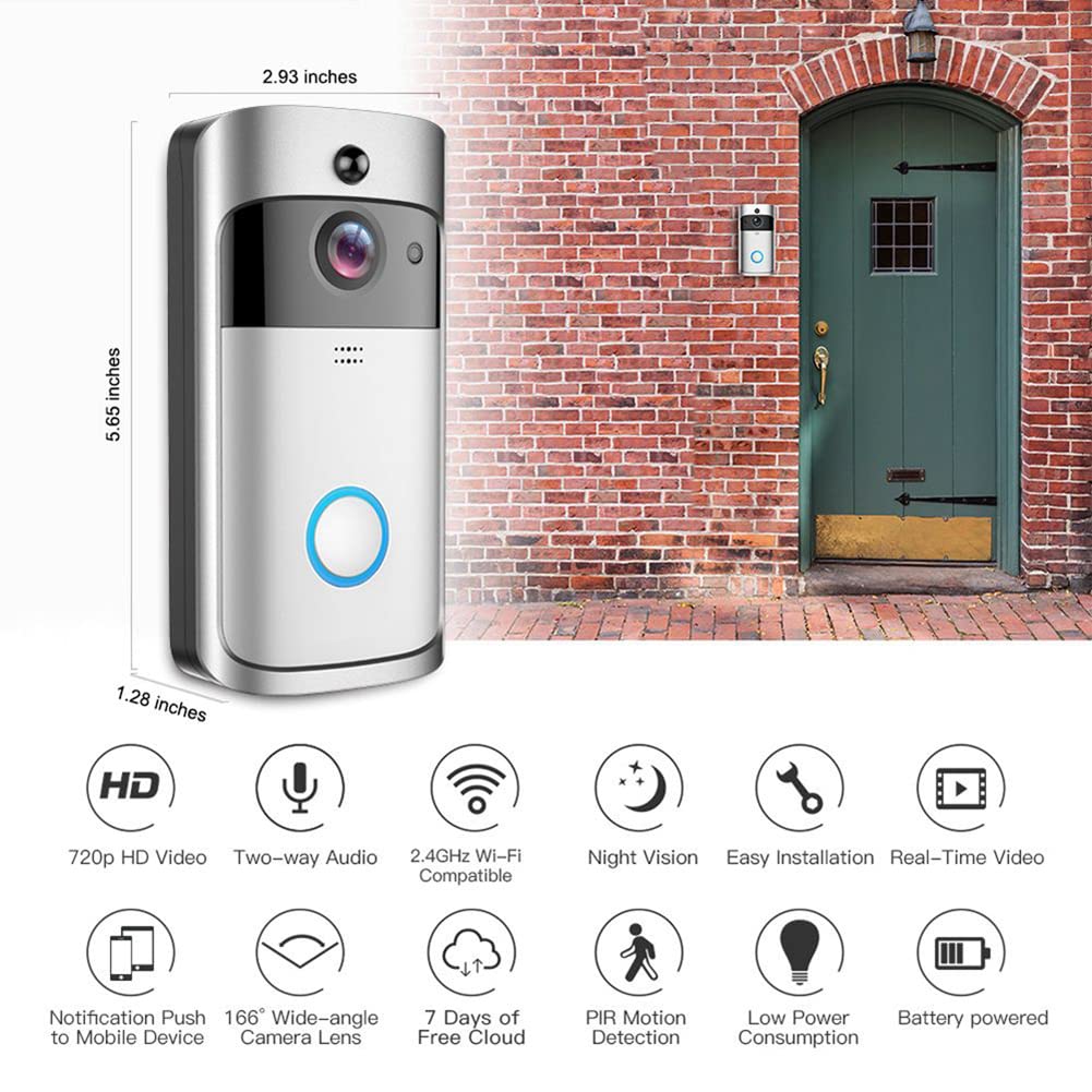 Bezprzewodowa kamera dzwonka WiFi wideo, HD Smart Visual Video Camera Dzwonek 2-drożne dzwonki do drzwi na podczerwień Audio Video, srebrne