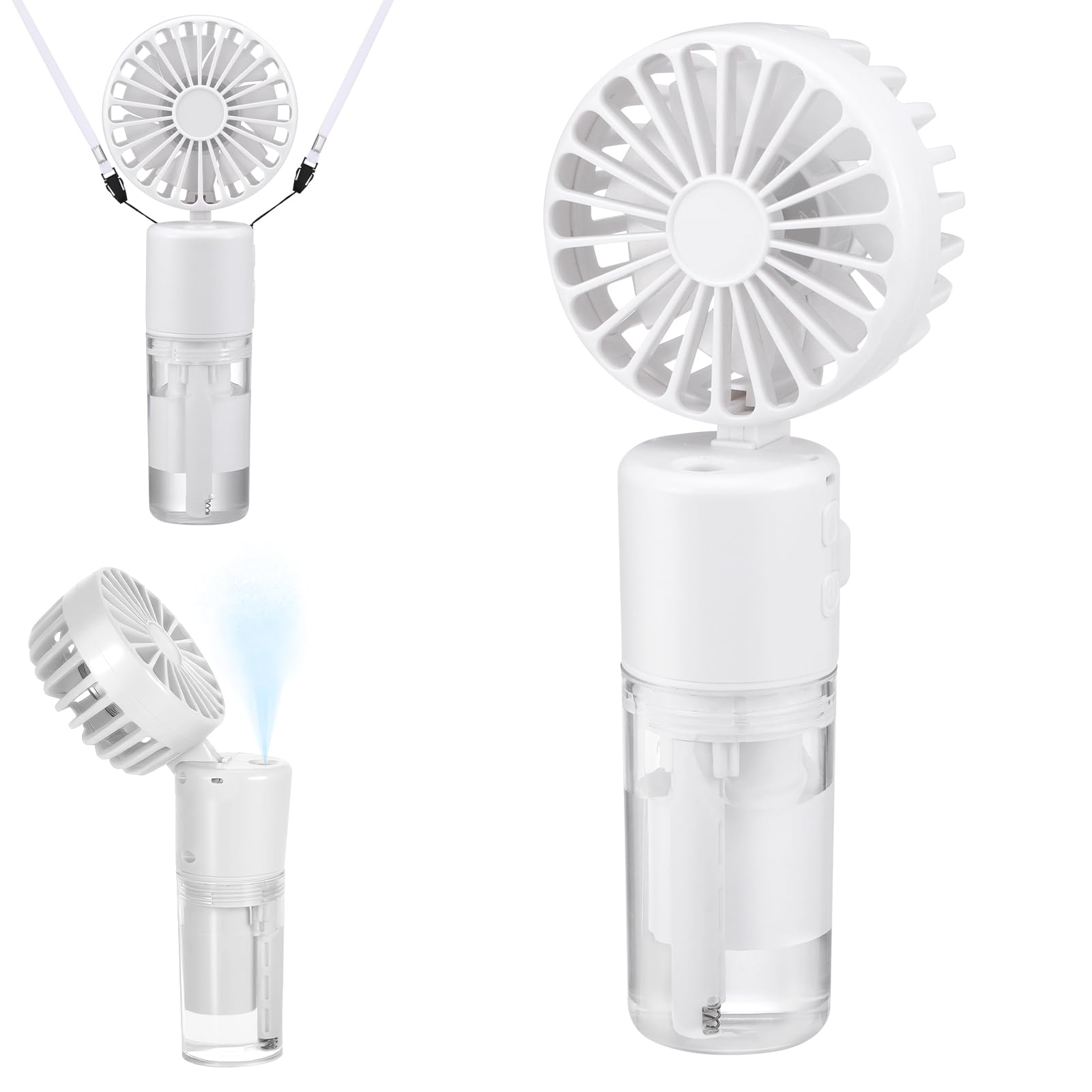 JIZZU Tragbarer Handventilator mit Wassernebel, 4000mAh Mini Ventilator USB, Wasserventilator mit 4 Geschwindigkeiten, Batteriebetriebener kleiner Ventilator für Büro, Reise und Camping