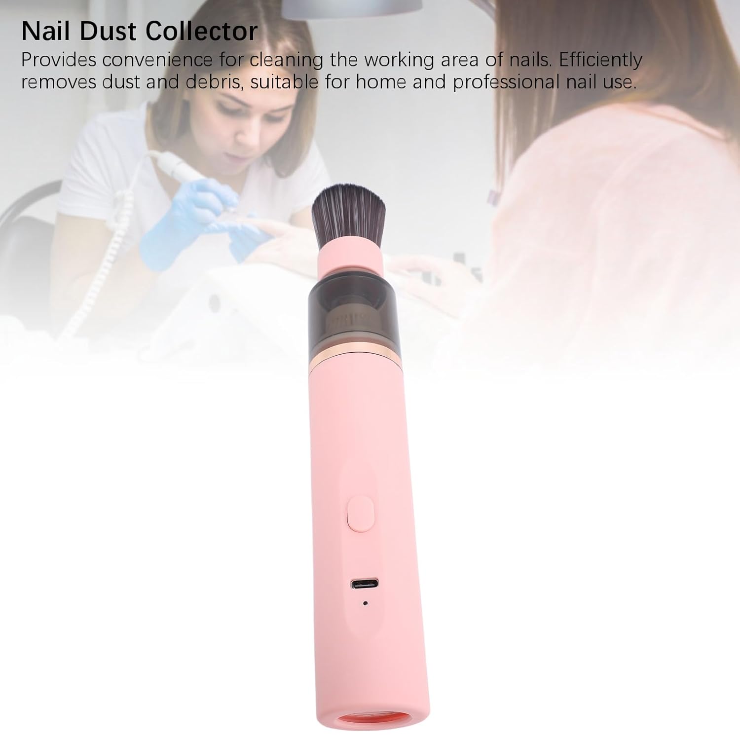 Portable Nail Dust Collector Pen, Powerful Mini Nail Vacuum Cleaner with Soft Brush Head for Home & Professional Nail Salon Use, Built in 1800mAh Lithium Battery